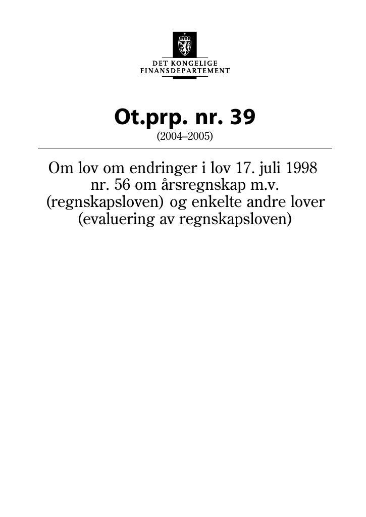 Forsiden av dokumentet Ot.prp. nr. 39 (2004-2005)
