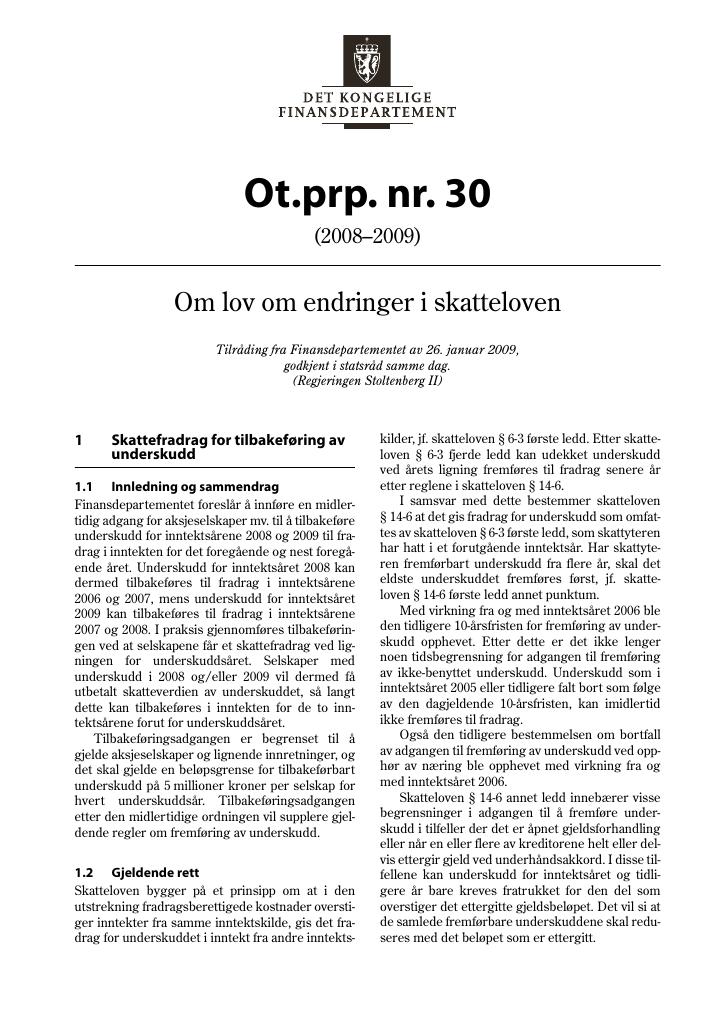 Forsiden av dokumentet Ot.prp. nr. 30 (2008-2009)