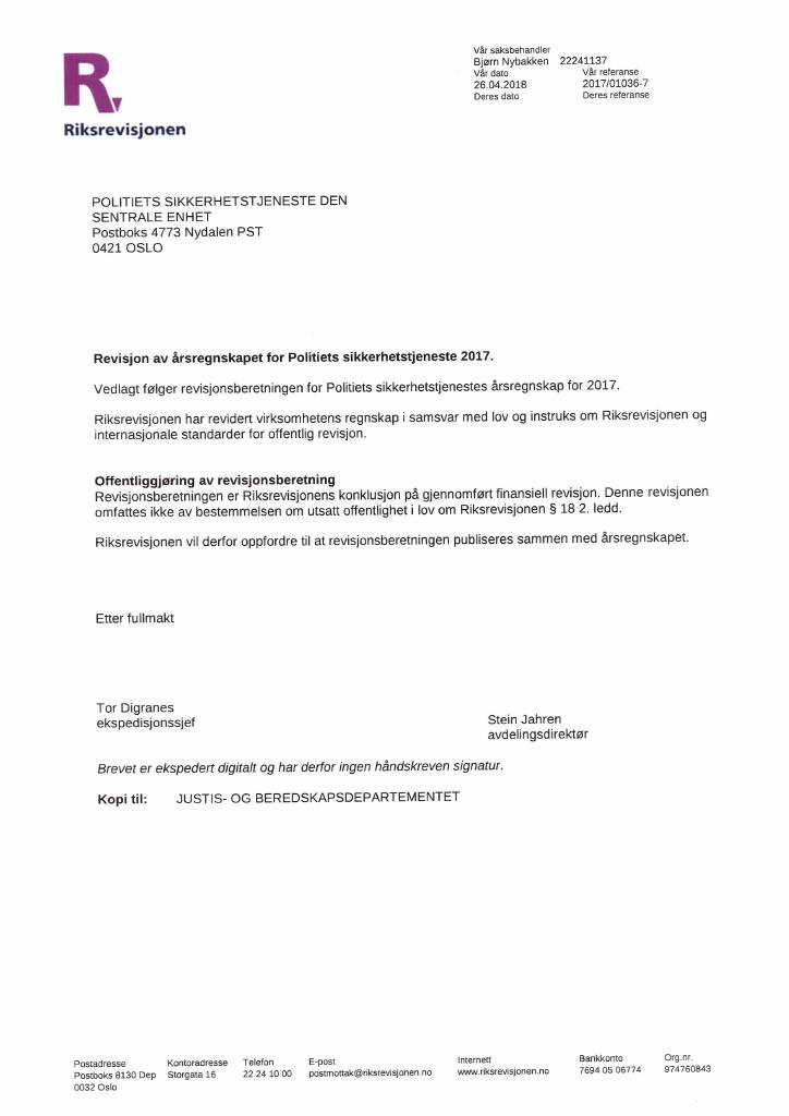 Forsiden av dokumentet Revisjonsberetning (PDF)