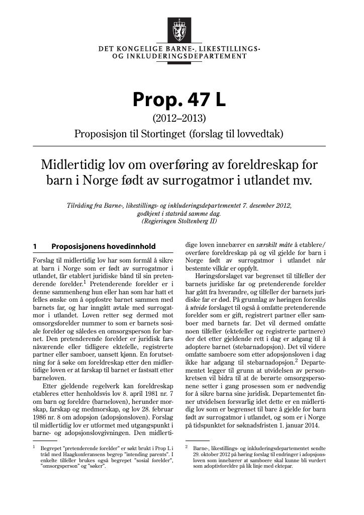 Forsiden av dokumentet Prop. 47 L (2012–2013)