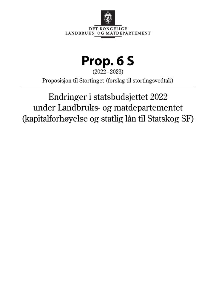 Forsiden av dokumentet Prop. 6 S (2022–2023)