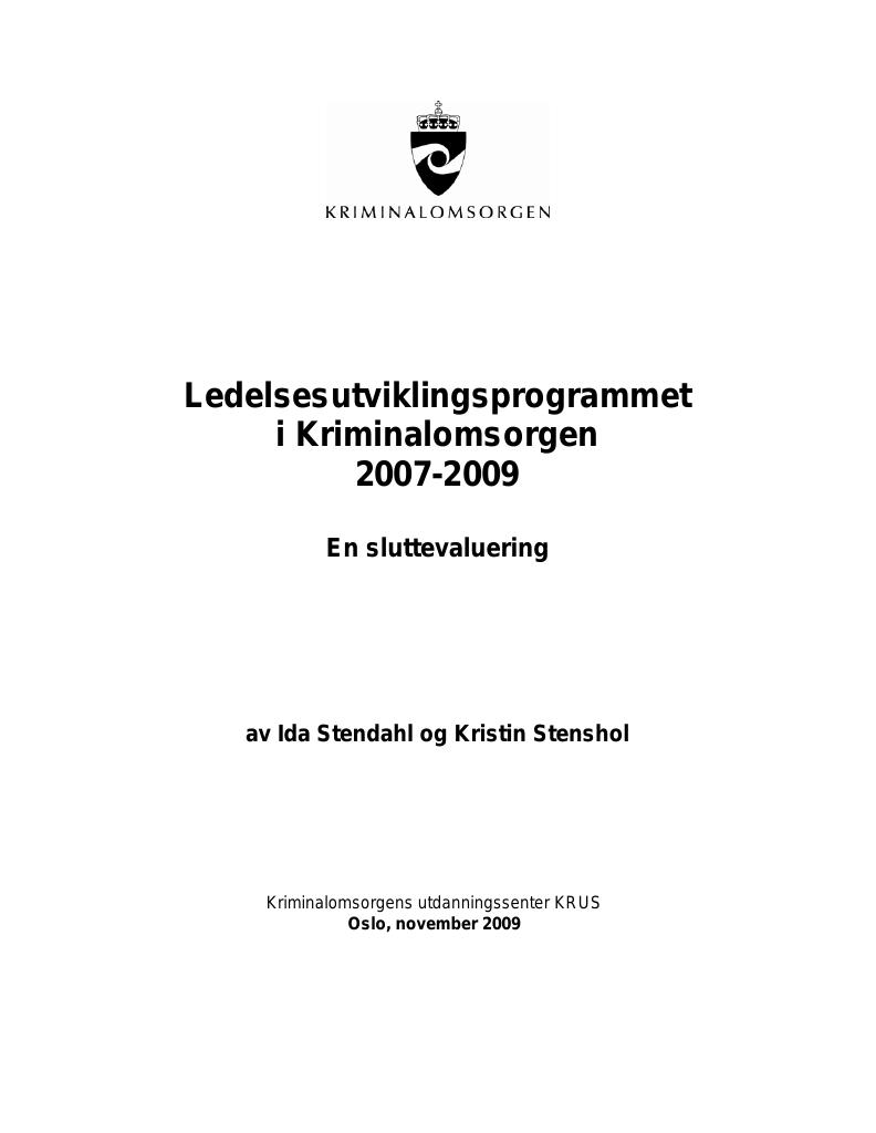 Forsiden av dokumentet Ledelsesutviklingsprogrammet i Kriminalomsorgen 2007-2009