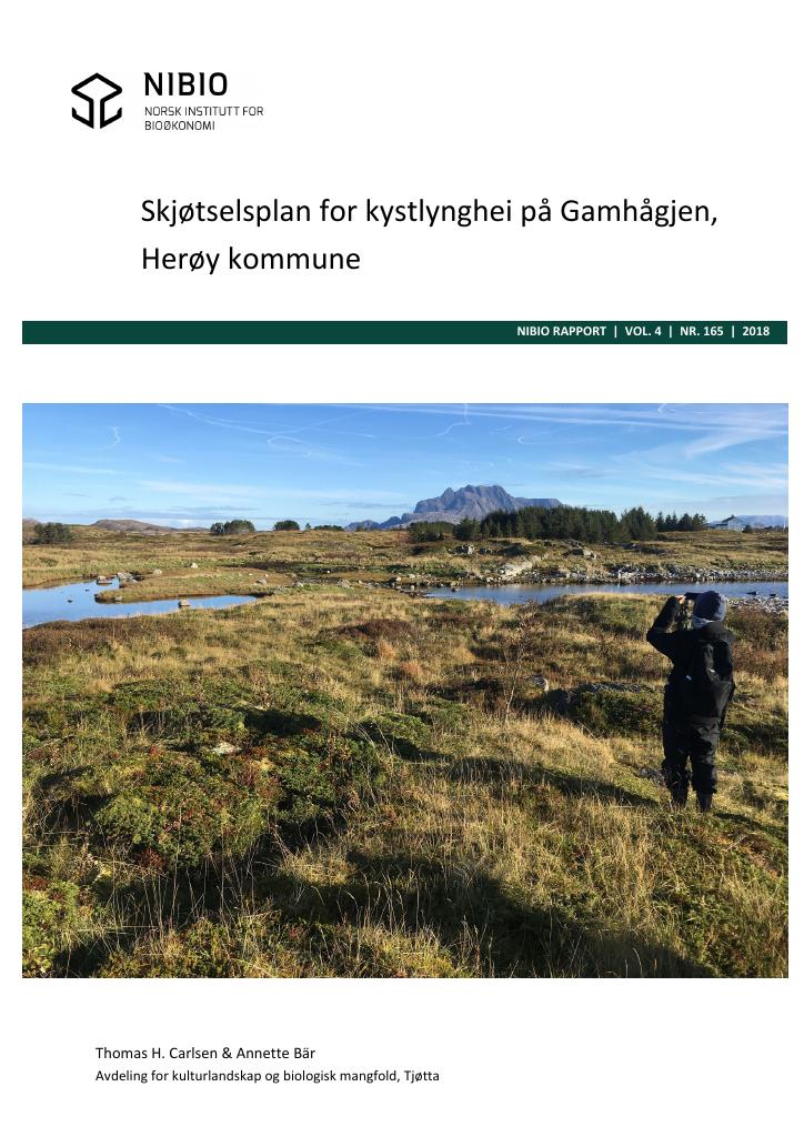 Forsiden av dokumentet Skjøtselsplan for kystlynghei på Gamhågjen, Herøy kommune