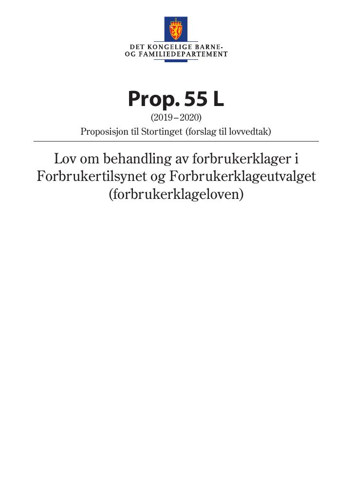 Forsiden av dokumentet Prop. 55 L (2019–2020)