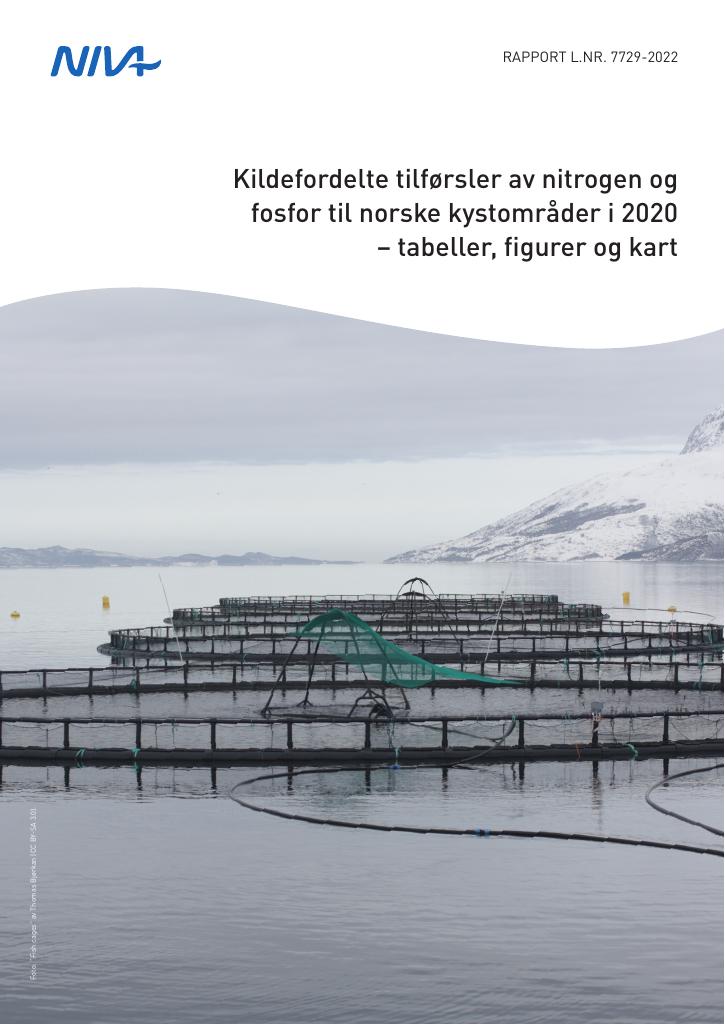Forsiden av dokumentet Kildefordelte tilførsler av nitrogen og fosfor til norske kystområder i 2020  – tabeller, figurer og kart