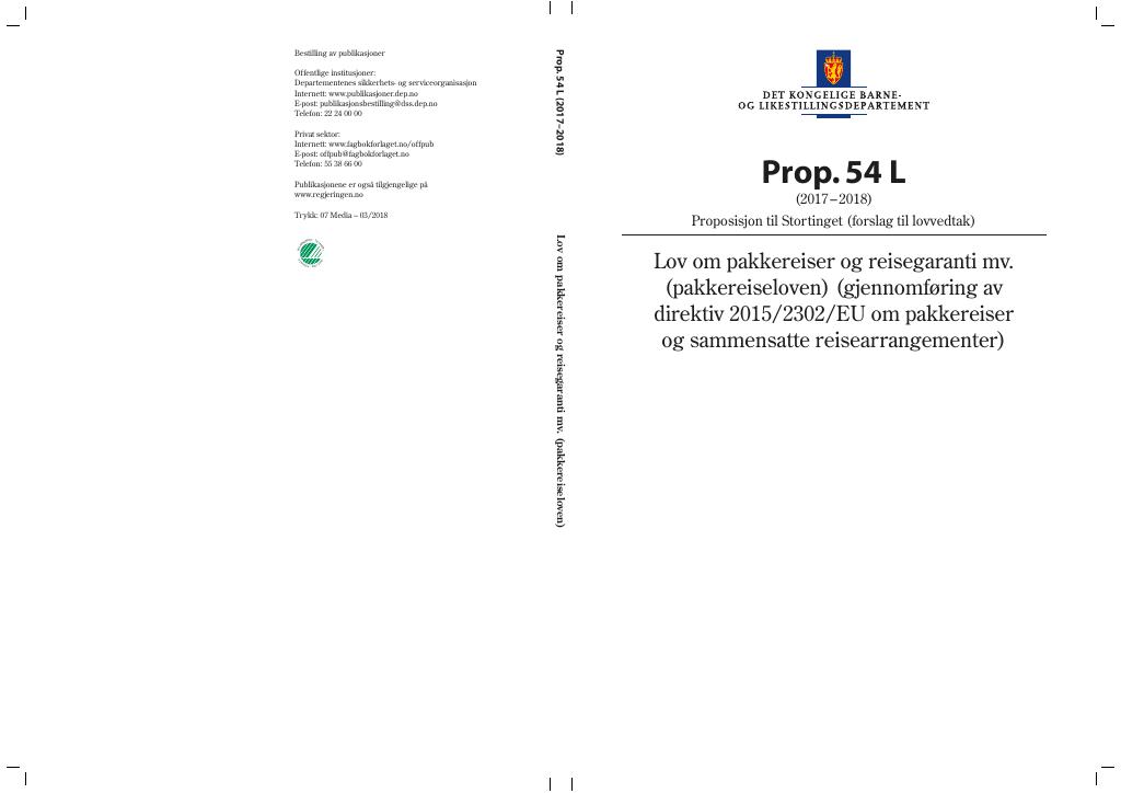 Forsiden av dokumentet Prop. 54 L (2017–2018)