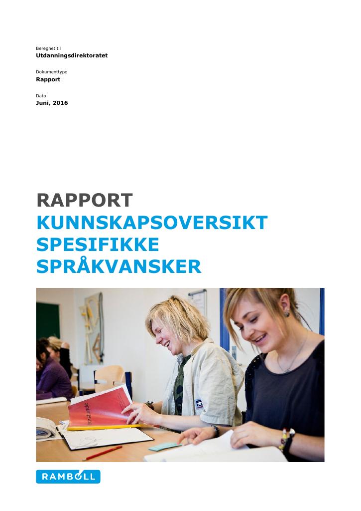 Forsiden av dokumentet Kunnskapsoversikt over spesifikke språkvansker