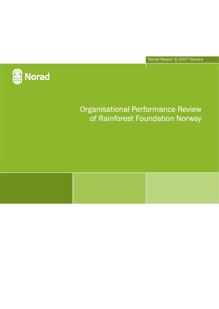 Forsiden av dokumentet Organisational Performance Review of Rainforest Foundation Norway