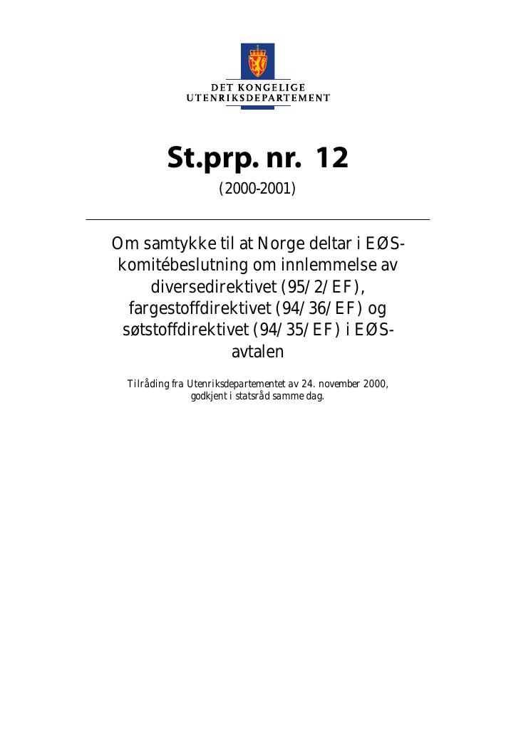 Forsiden av dokumentet St.prp. nr. 12 (2000-2001)