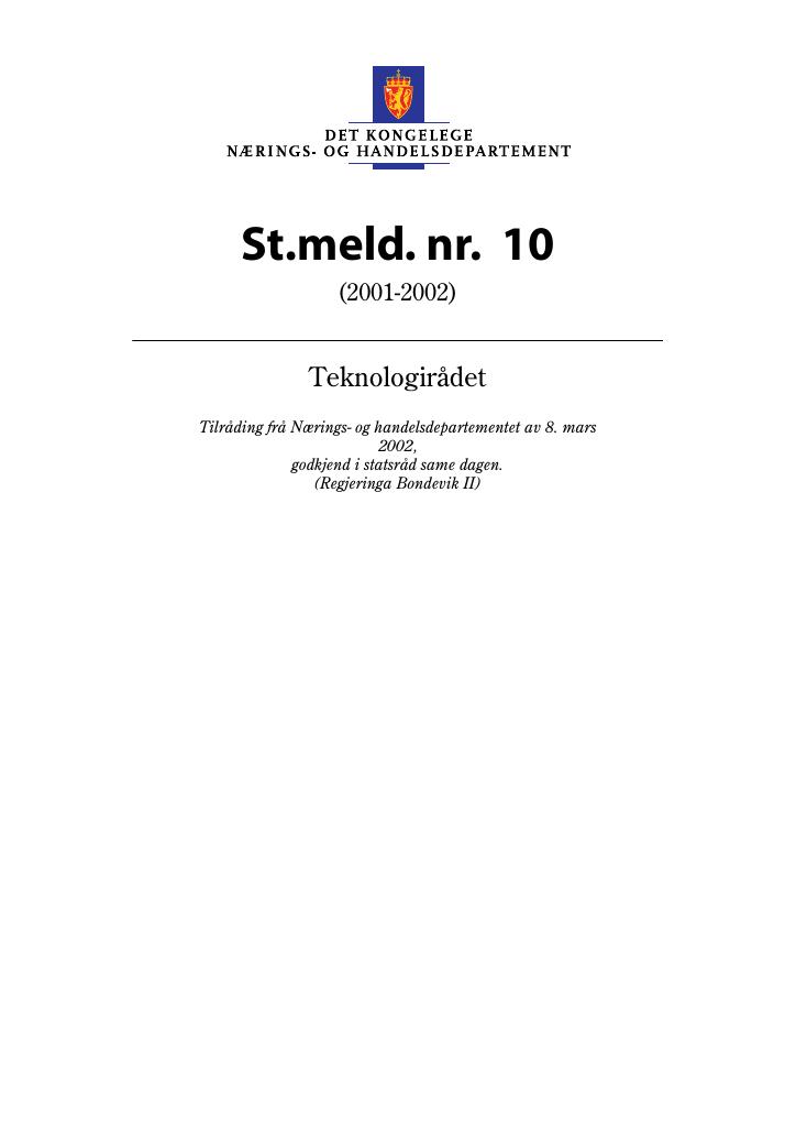 Forsiden av dokumentet St.meld. nr. 10 (2001-2002)