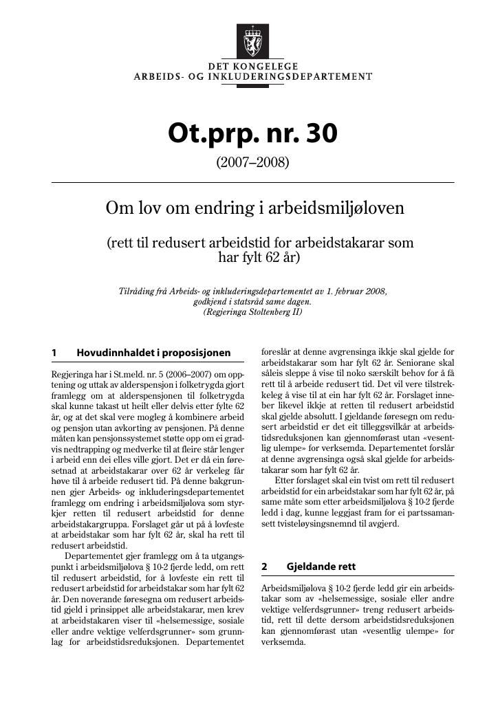 Forsiden av dokumentet Ot.prp. nr. 30 (2007-2008)