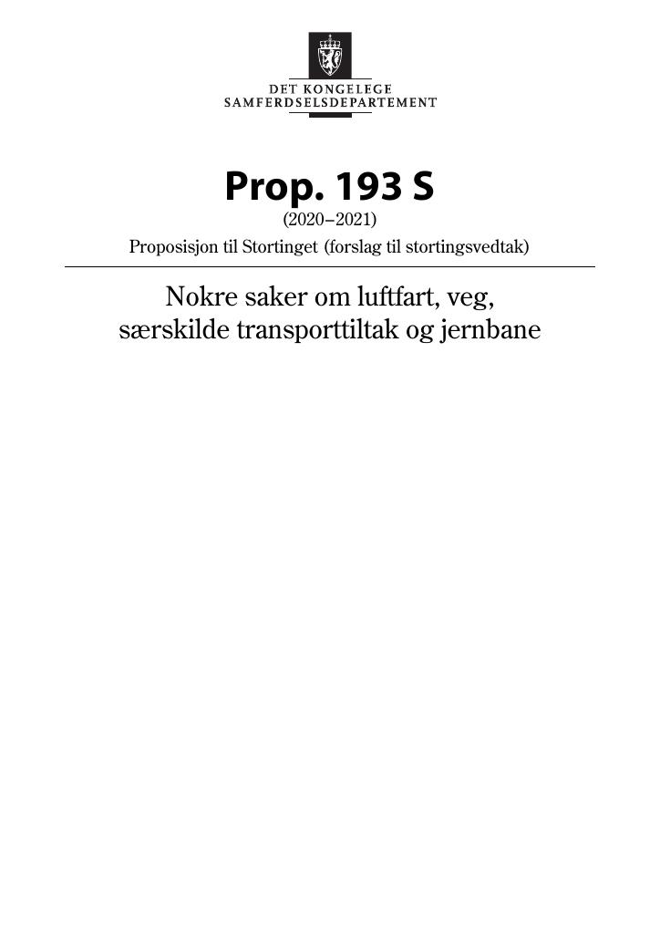 Forsiden av dokumentet Prop. 193 S (2020–2021)