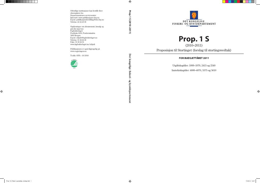 Forsiden av dokumentet Prop. 1 S (2010–2011)