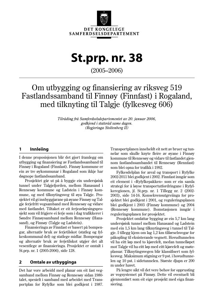 Forsiden av dokumentet St.prp. nr. 38 (2005-2006)