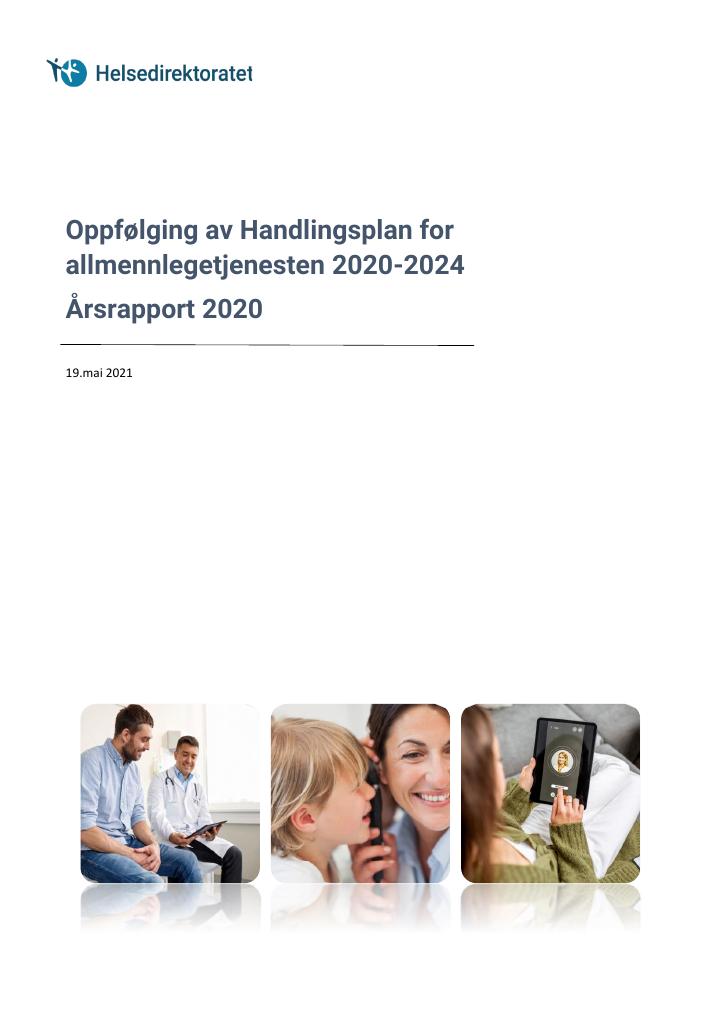 Forsiden av dokumentet Handlingsplan for allmennlegetjenesten 2020-2024 - årsrapport 2020