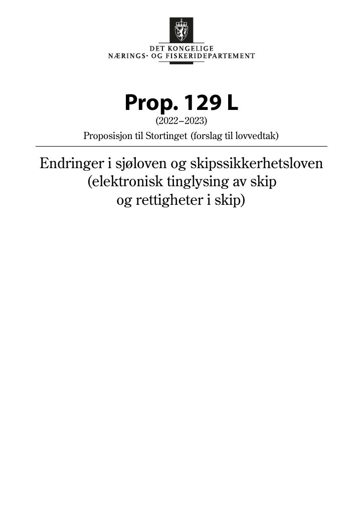 Forsiden av dokumentet Prop. 129 L (2022–2023)