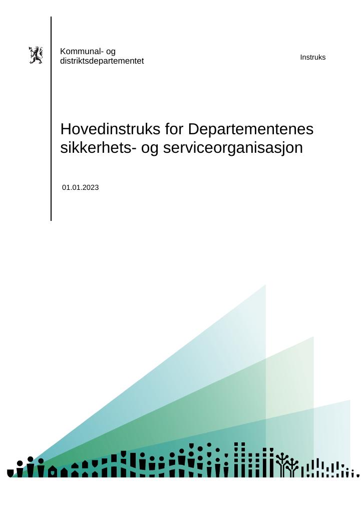 Forsiden av dokumentet Hovedinstruks Departementenes sikkerhets- og serviceorganisasjon 2023