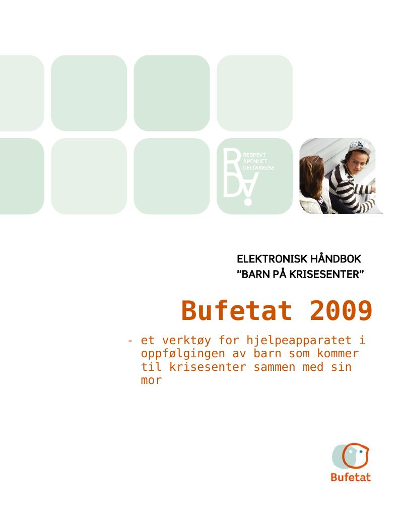 Forsiden av dokumentet Elektronisk håndbok - barn på krisesenter. 