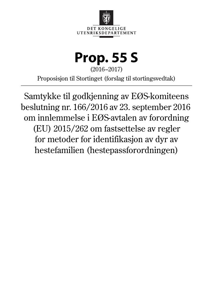 Forsiden av dokumentet Prop. 55 S (2016–2017)