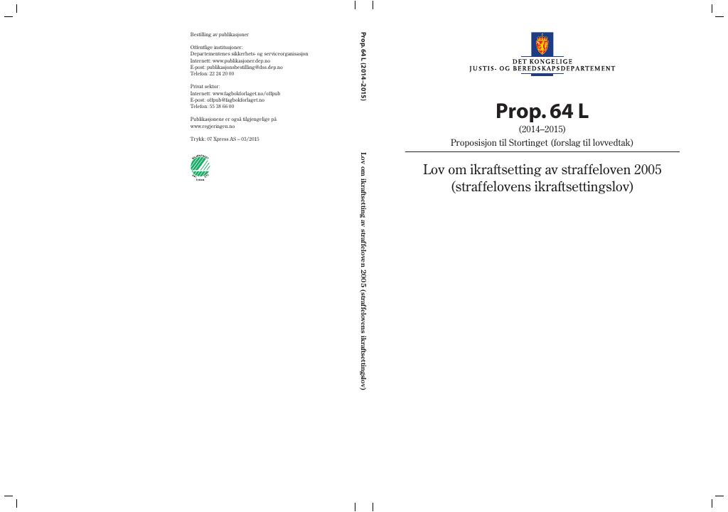 Forsiden av dokumentet Prop. 64 L (2014-2015)