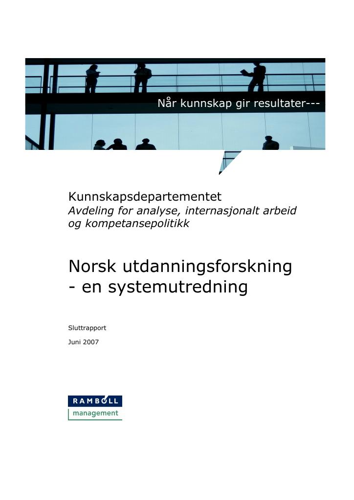 Forsiden av dokumentet Norsk utdanningsforskning - en systemutredning