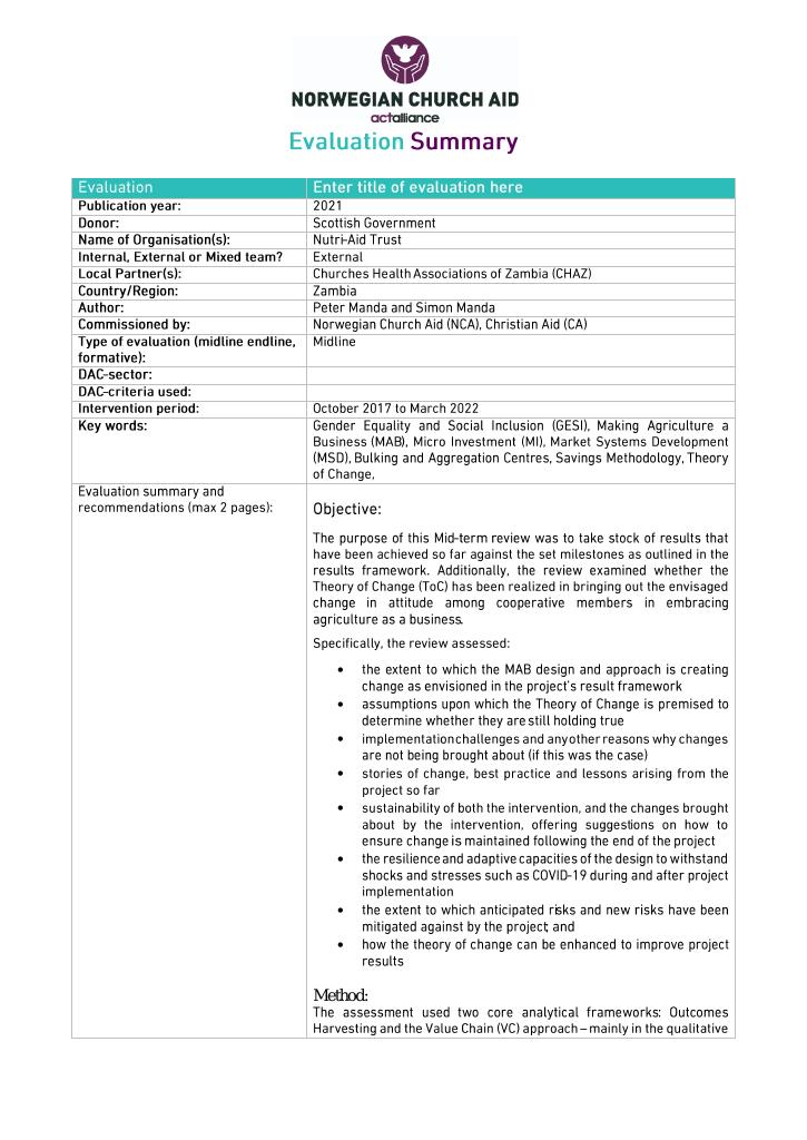 Forsiden av dokumentet Making agriculture a business (MAB) Mid-term review report