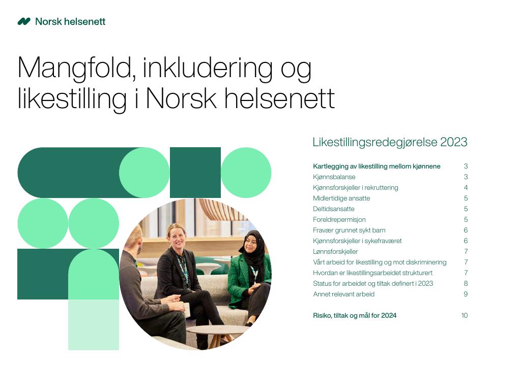 Forsiden av dokumentet Likestillingsredegjørelse Norsk helsenett 2023