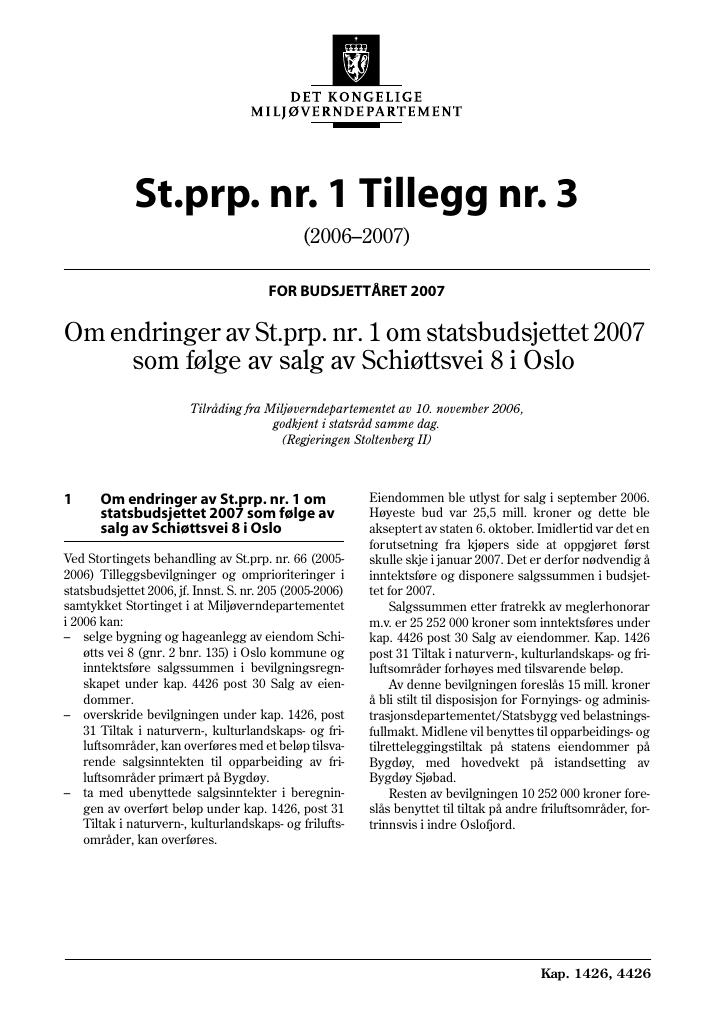 Forsiden av dokumentet St.prp nr. 1 Tillegg nr. 3 (2006-2007)