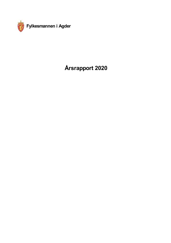 Forsiden av dokumentet Årsrapport Statsforvalteren i Agder 2020