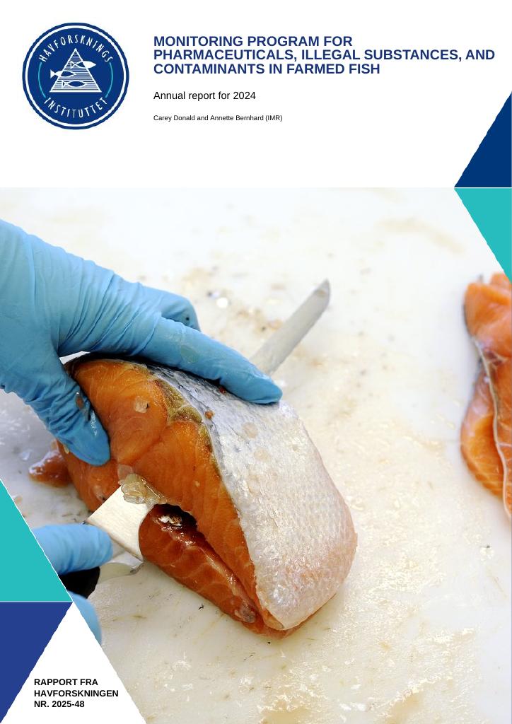 Forsiden av dokumentet Monitoring program for pharmaceuticals, illegal substances, and contaminants in farmed fish