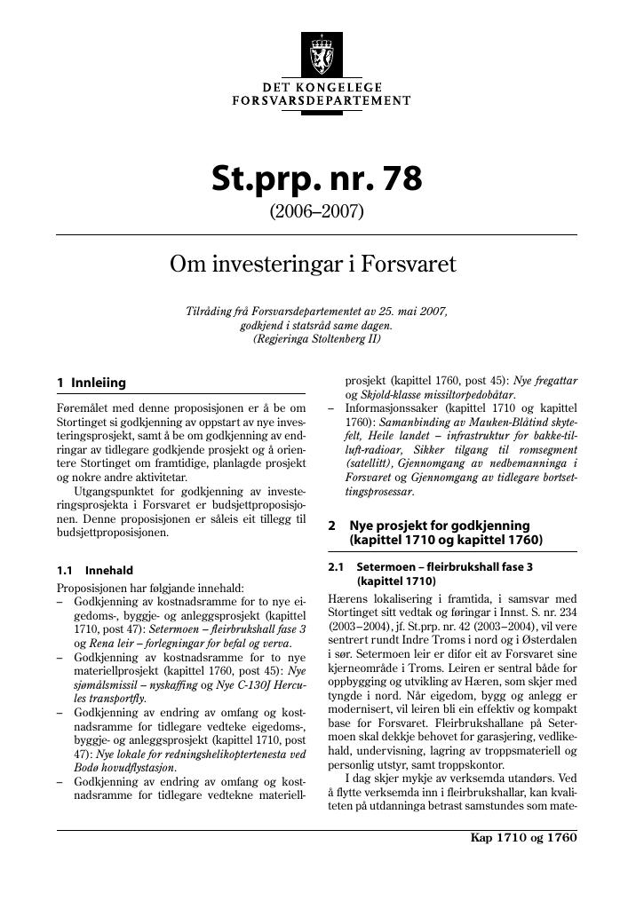 Forsiden av dokumentet St.prp. nr. 78 (2006-2007)