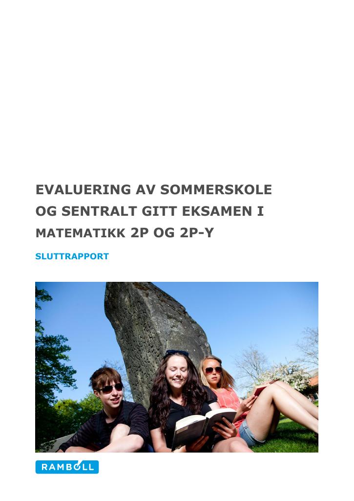 Forsiden av dokumentet Evaluering av sommerskole og sentralt gitt eksamen i matematikk 2p og 2p-y