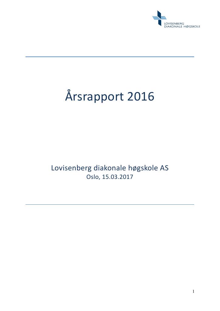 Forsiden av dokumentet Årsrapport Lovisenberg diakonale høgskole 2016