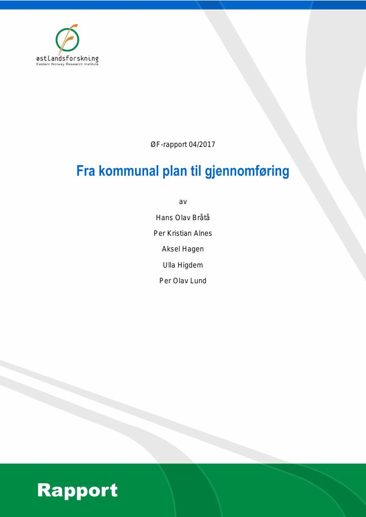 Forsiden av dokumentet Fra kommunal plan til gjennomføring