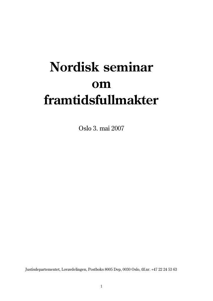 Forsiden av dokumentet Nordisk seminar om framtidsfullmakter 2007