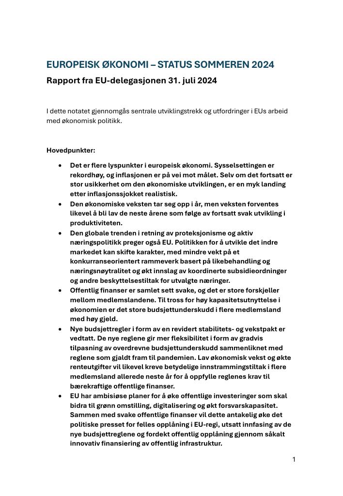 Forsiden av dokumentet Halvårsrapport om økonomi våren 2024