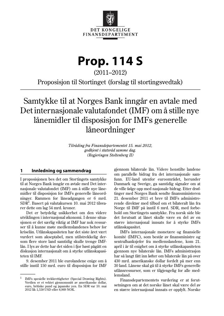 Forsiden av dokumentet Prop. 114 S (2011–2012)