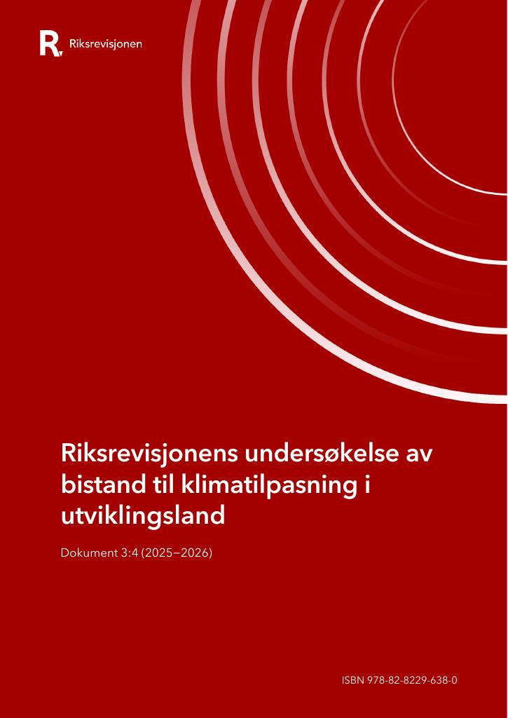Forsiden av dokumentet Riksrevisjonens undersøkelse av bistand til klimatilpasning i utviklingsland
