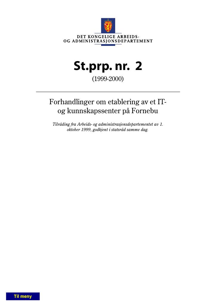 Forsiden av dokumentet St.prp. nr. 2 (1999-2000)