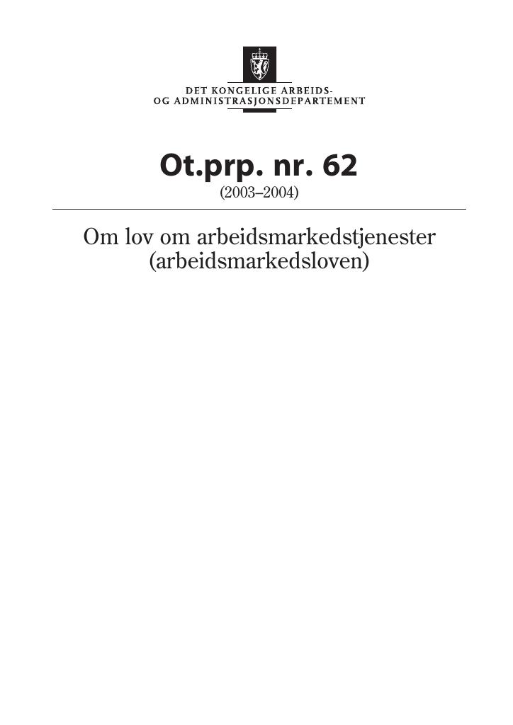 Forsiden av dokumentet Ot.prp. nr. 62 (2003-2004)