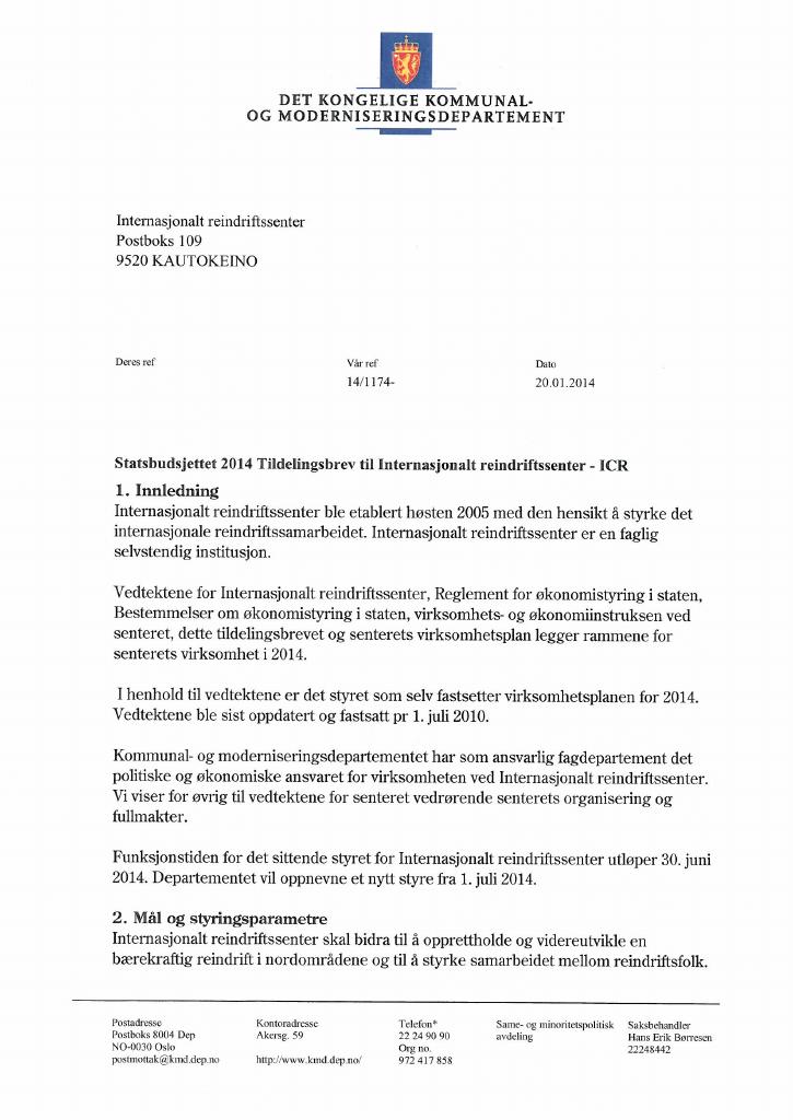Forsiden av dokumentet Tildelingsbrev (pdf)