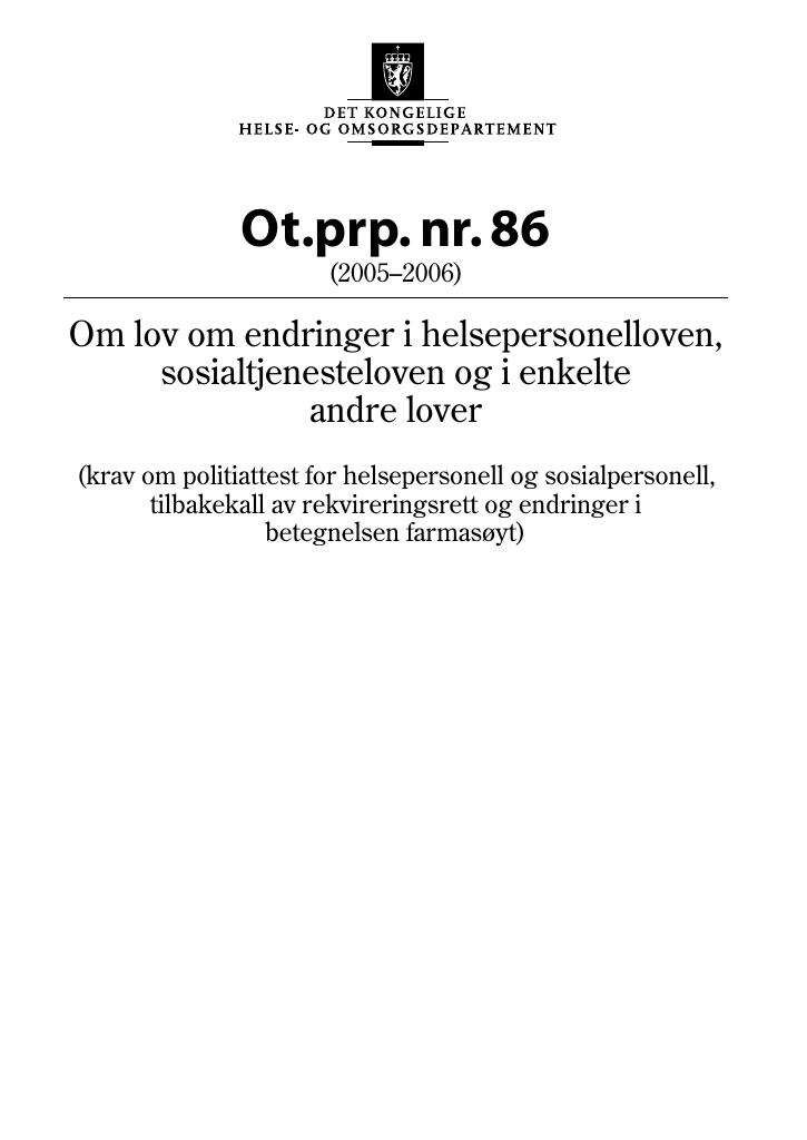 Forsiden av dokumentet Ot.prp. nr. 86 (2005-2006)