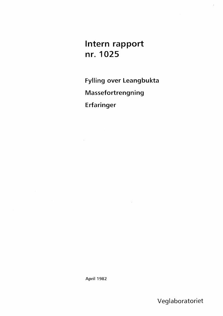 Forsiden av dokumentet Fylling over Leangbukta: massefortrengning - erfaringer