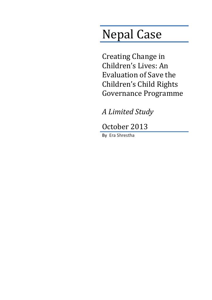 Forsiden av dokumentet Creating Change in Children’s Lives: An Evaluation of Save the Children’s Child Rights Governance Programme, Nepal Case Study