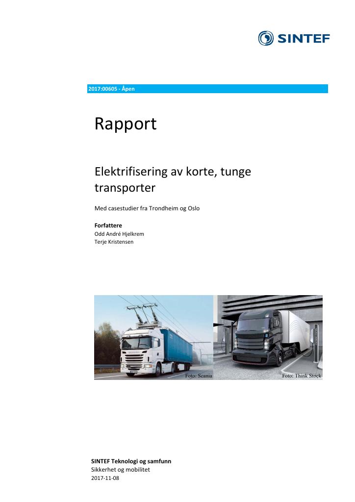 Forsiden av dokumentet Elektrifisering av korte, tunge transporter