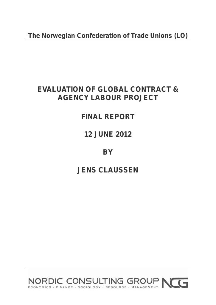 Forsiden av dokumentet Evaluation of Global Contract & Agency Labour Project