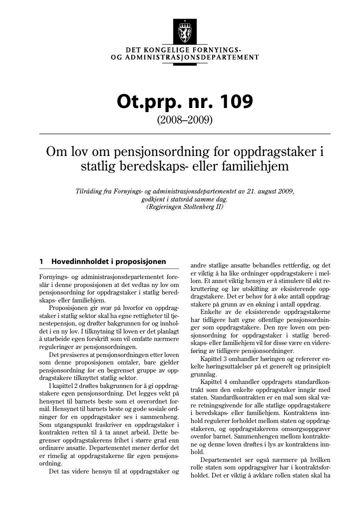 Forsiden av dokumentet Ot.prp. nr. 109 (2008-2009)