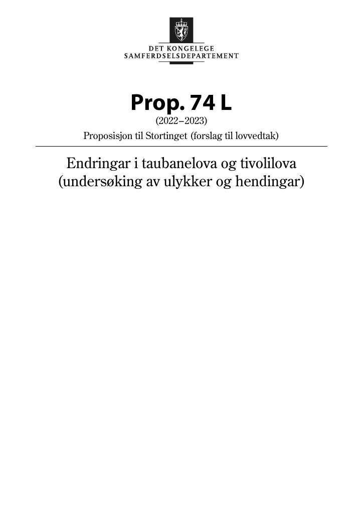 Forsiden av dokumentet Prop. 74 L (2022–2023)