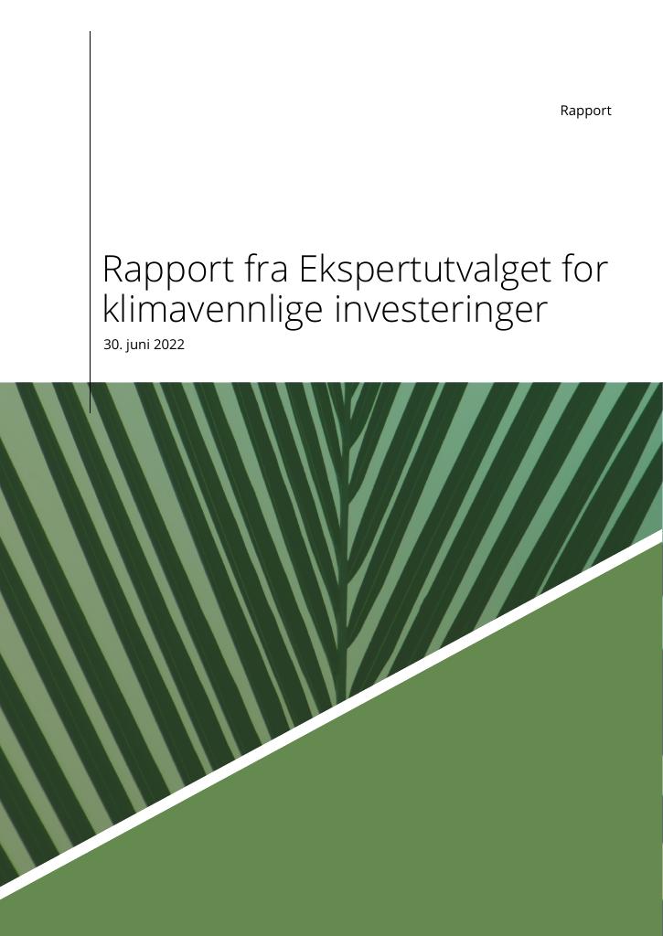 Forsiden av dokumentet Rapport fra ekspertutvalget for klimavennlige investeringer