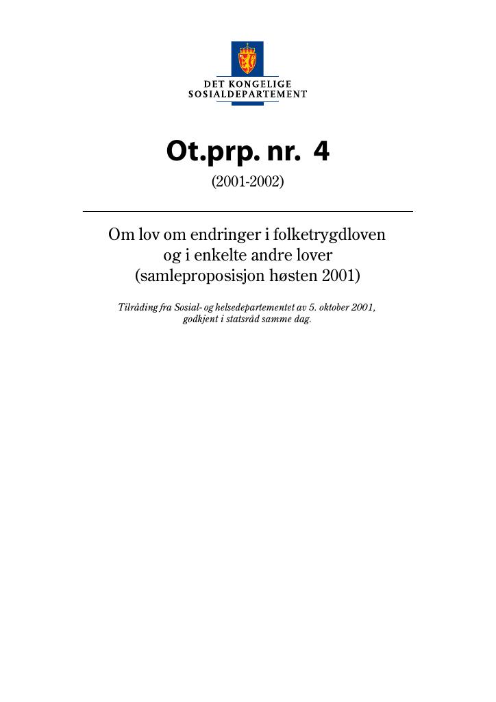 Forsiden av dokumentet Ot.prp. nr. 4 (2001-2002)